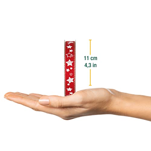 Halbach Seidenbänder Christmas Ribbon 15 mm x 15 m Gift Wrapping Ribbon with Stars Printed and Linen Edges Colour: Red/White - Image 3