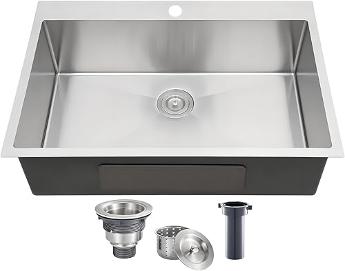 VCCUCINE 28x18 Inch Drop in Kitchen Sink 16 Gauge Top Mount Handmade T304 Brushed Nickel Kitchen...