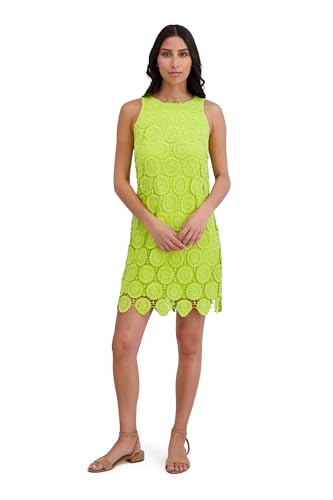 Image of London Times Women's Elegant Floral Crochet Knee-Length Sleeveless Fitted Cocktail Party Occasion Dress