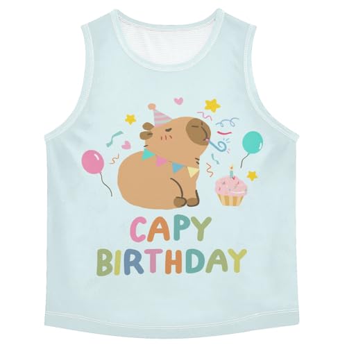 Birthday Party Cute Capybara Blue Boys Tank Top Sleeveless Quick Dry Athletic T-Shirts 3-10T