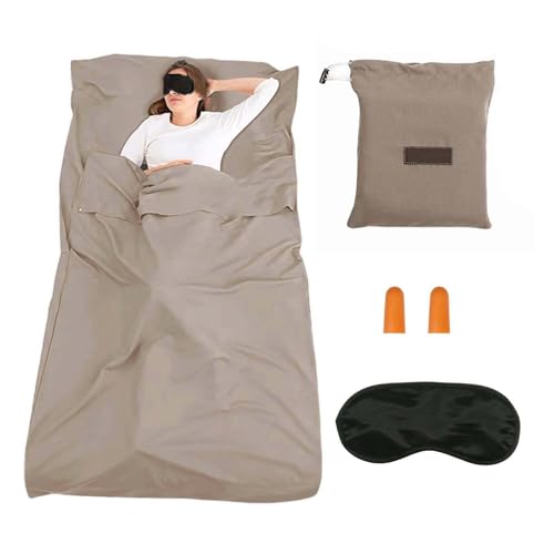 ZHYUAN Saco de Dormir para Adultos, Saco de Dormir Forro, Saco Sabana de Dormir y Compacto, Saco de Dormir sábana de Cama, Forro Gris para Saco de Dormir, con Tapones para los oídos y Antifaz