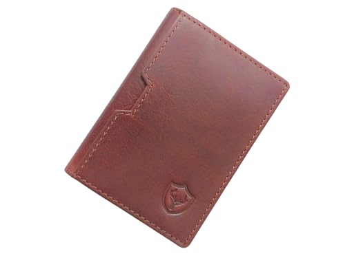 URBAN CREW RFID Blocking Slim Wallet for Men – Minimalist Genuine Leather Card Holder – Compact Front Pocket Bifold Wallet with Quick Access Slot (Cherry)