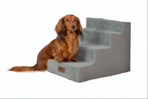 AKC 4-Step Pet Stairs – Durable, Non-Slip Steps for Small Dogs and Cats, Washable Cover, Simple No-Tool Assembly, Supports Up to 50 lbs
