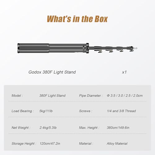Image of Godox 380F Heavy Duty Light Stand 150in /12.6' Light Stand Spring Cushioned