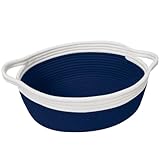 HONCESTA Woven Cotton Rope Gift Basket, Small Baskets for Gifts Empty, Cute Baby Nursery Basket, Pet Toy Storage Bin for Dog Cat, Decorative Wicker Home Organizer with Handles, 12