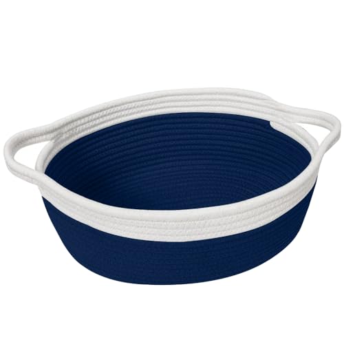 HONCESTA Woven Cotton Rope Gift Basket, Small Baskets for Gifts Empty, Cute Baby Nursery Basket, Pet Toy Storage Bin for Dog Cat, Decorative Wicker Home Organizer with Handles, 12