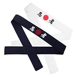 Hohopeti 2 piezas Diadema Japonesa de Algodón para Chef y Karate Blanco y Azul Transpirable y Antideslizante Accesorio Ninja para Entrenamiento y Disfraz