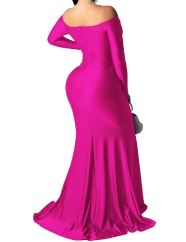 Image of Womens Off Shoulder Sexy V Neck High Split Long Maxi Dress, Formal Cocktail Party Evening Gown Mermaid Dress