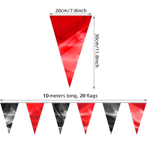 Image of 65FT Red Black Glitter Triangle Pennant Banner Flag Metallic Bunting Fabric Garland for Christmas Graduation Bachelorette Anniversary Engagement Wedding Anniversary Casino Party Decorations Supplies