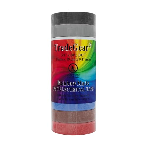 TradeGear PVC General Purpose Electrical Tape, 10 Pack Multiple Colors Multicolored
