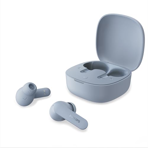 Philips TAT2200LB – Écouteurs True Wireless avec réduction Active du Bruit, 36 h d’autonomie, Embouts SecureFit, 4 micros pour des appels clairs, Bluetooth 6.0, IPX4, boîtier Compact, Bleu Clair