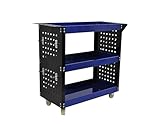 Carrello da officina professionale 3 ripiani con pannelli laterali e ganci – blu/nero – 700 × 350 × 760 mm – Carrello attrezzi con ruote manovrabile