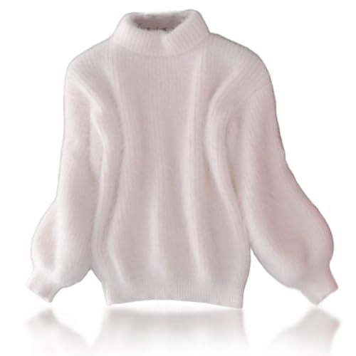 Lady Winter Angora Cashmere Blend Loose Warm Sweater Loose Solid Color Crewneck Knit Pullover Sweater