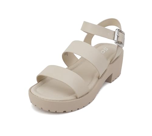 Image of Soda ACCOUNT-2 ~ Little Kids /Children /Girls Open Toe Two Bands Lug sole Fashion Block Heel Sandals with Adjustable Ankle Strap