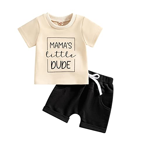 Image of Sejardin Toddler Baby Boy Clothes Mamas Little Boy Summer Outfit Short Sleeve Letter T Shirt Tops Newborn Rolled Shorts Set