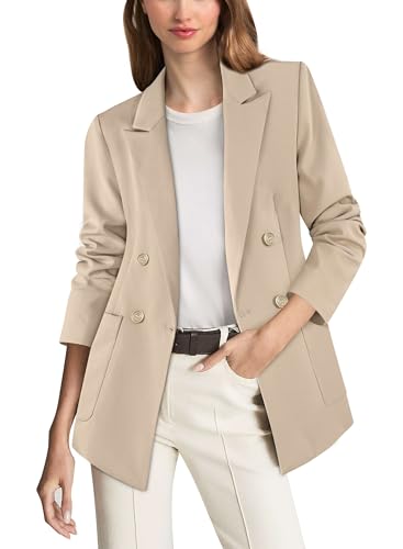 VFSHOW Womens Open Front Peak Lapel Double Breasted Back Slit Pockets Office Business Work Slim Blazer Jacket