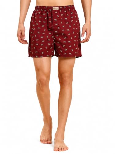 Image of B STORIES Bstories Men's Cotton Printed Boxer Shorts | Soft & Breathable Woven Cotton | Elastic Waist | Regular Fit | Comfortable Lounge & Sleepwear