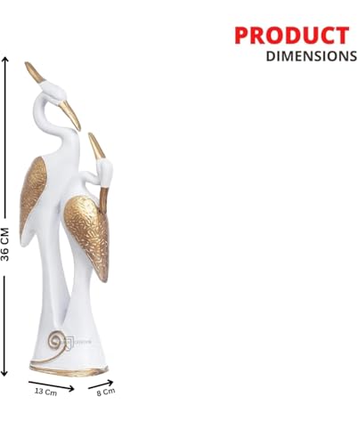 Image of MFC Creation Decorative White and Gold Crane Birds Sculpture, Modern Home Decor Showpiece, Elegant Table Ornament Size (H-36,L-13,B-8 CM)