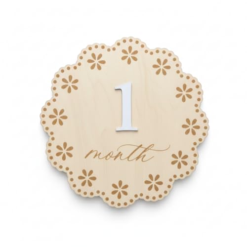 Babys Monthly Milestone Marker 1-12 Month Milestone Marker Double-Sided Wooden Milestone Marker Newborn Photography Accessories Wooden 3D Milestone Cards for Photos Nursery Room Decoration (QR4)