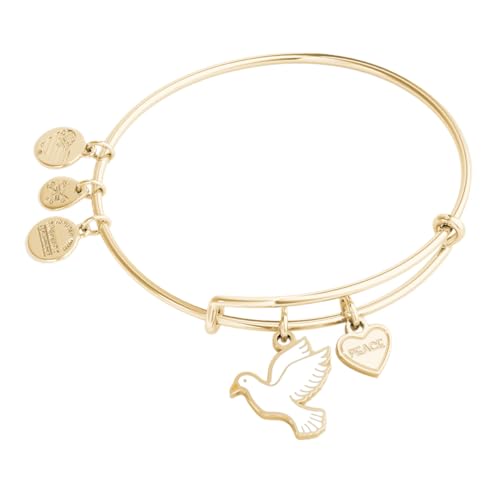 Alex and Ani Symbols and Tokens Expandable Bangle for Women, Dove Charm, Shiny Gold Finish, 2 to 3.5 in