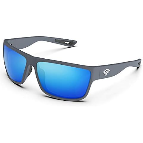 TOREGE Polarized Sports Sunglasses for Men and Women Cycling Running Golf Fishing Sunglasses TR26 (Matte Grey Frame & Ice Blue Lens) Cover