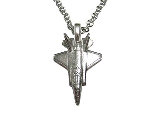 Kiola Designs Silver Toned F35 Fighter Jet Plane Pendant Necklace