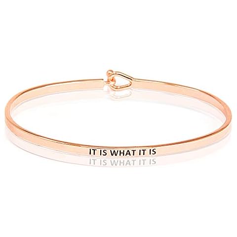 SM Inspirational Positive Message Engraved Thin Cuff Bangle Bracelets for Women (IT IS WHAT IT IS - Rose gold) Cover