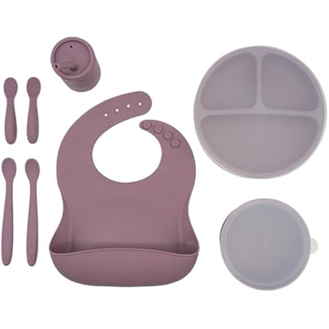 WeeSprout Baby Led Weaning Bundle, Silicone Suction Bowl, Spoons, Bib & Cup, Develops Self Feeding Skills, Dishwasher Safe (Purple) Cover