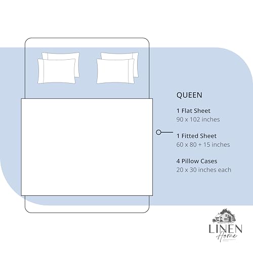 Image of Linen Home 6 Piece Queen Cotton Sheet Set, 100% Cotton Percale, 4 Pillowcases, Deep Pocket with All Around Elastic Sheet, Crisp Breathable Bedding, Hotel Luxury, Long-Staple Combed Cotton, Dark Blue