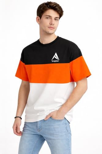 Image of Stylish Men Color Block Oversized Half Sleeve Round Neck T-Shirt