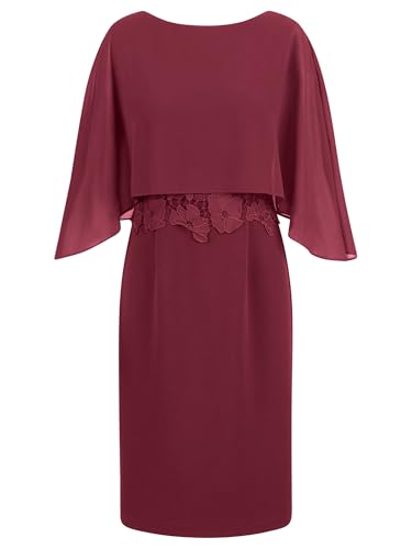 APART Kleid mit Chiffoncape in Lagenoptik mit Spitzenborte, Bordeauxrot, 42