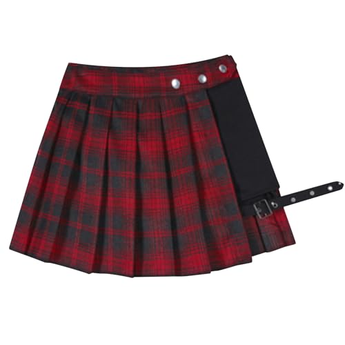 Plaid Mini Skirts for Women Ruched Asymmetrical Hem High Waist Short Skirts Trendy Going Out Y2k Casual A-Line Skirt