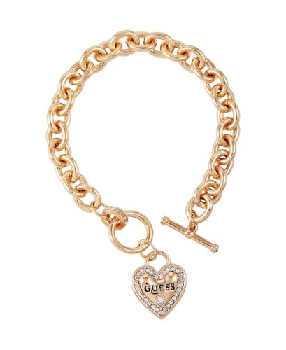 Guess Heart Logo Charm Bracelet, Goldtone