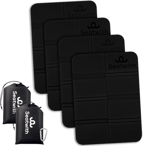 Seatwith 4er Set Outdoor Sitzmatte/Faltbares Iso-Thermo-Sitzkissen mit Tragetasche und Karabinerhacken für ideale Befestigung am Rucksack maximaler Schutz vor Kälte Nässe & Schmutz + Outdoor E-Book
