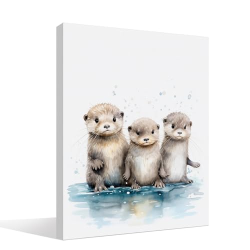 Image of BIWSHA Sea Otter Watercolor Wall Art Prints,Sea Otter Picture Paintings Animal Canvas Wall Art Prints for Kids Room Nursery Bedroom Bathroom Home Walls,11x14 Inch