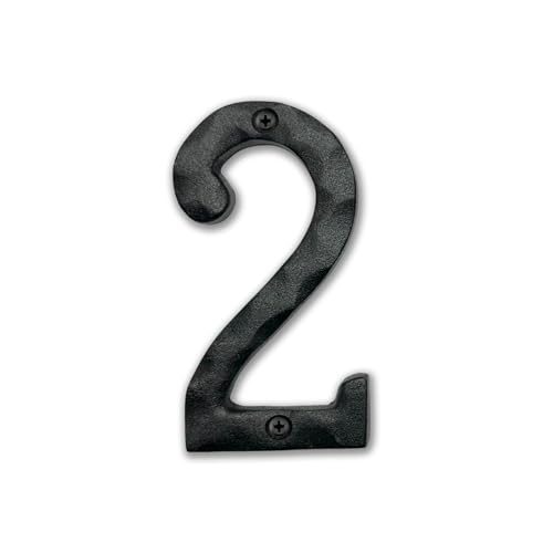 Image of NACH House Numbers for Outside, 4 inch Black Address Numbers for House - Number 2 - Rustic Numbers for Outside with Mounting Hardware