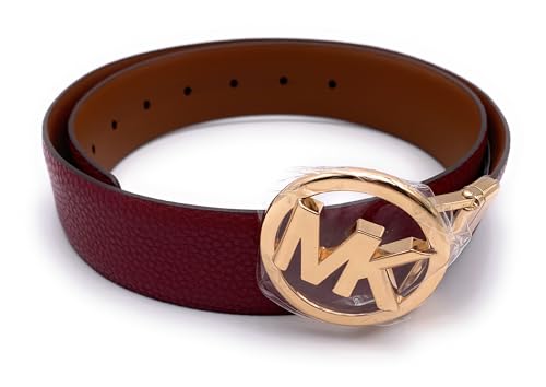 Michael Kors Cinturón I Mujer I Piel Auténtica I Talla S I 100 cm de largo con hebilla medida I 4,0 cm de ancho I Rojo y marrón I Cinturón reversible/Reversible I Hebilla MK dorada I Mujer Belt9224,