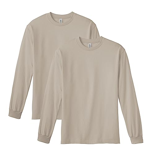 American Apparel Unisex Long Sleeve Tee, Style G1304, 2-Pack, Sand (2-Pack), Medium