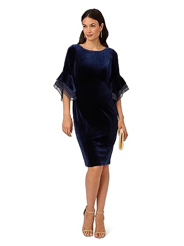 Image of Adrianna Papell Velvet Bell Sleeve Short Dress