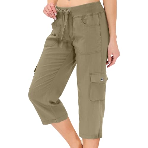 Cargo Capris for Women Summer Elastic Waist Casual Hiking Pants Travel Baggy Drawstring Gaucho Capri Pants with Pockets Sweat Cute Carpenter Tall Bermuda Y2k Streetwear Tactical Work Sweatpants2