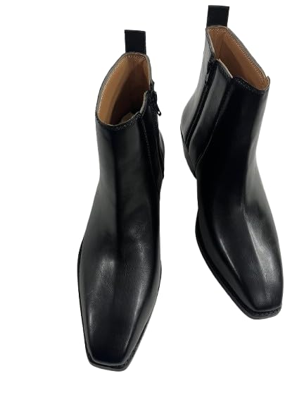 Image of LOZANO Italian Cut Classic Leather Chelsea Boots for Men | High Ankle Cuban Heel Square Toe Zip Closure Cushioned Insole Boot