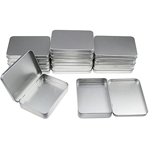 12 Pieces Rectangular Metal Empty Hinged Tins Containers Basic Necessities Home Storage Organizer Mini Box Set, 4.5 x 3.3 x 0.87 inches (Silver) Cover