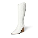 DREAM PAIRS Cowboy boots Cowgirl Western Boots Women Fashion knee high boots Block Heel,Size 5,White,SDKB2302W
