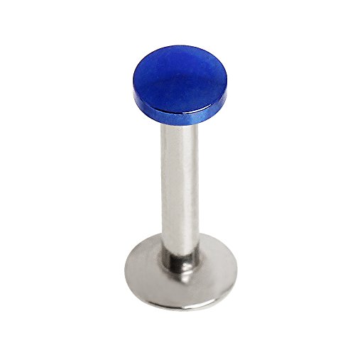 Amelia Fashion 14 Gauge Internally Threaded Flat Disc Top Monroe/Labret Stud 316L Surgical Steel (Choose Color) (Blue)