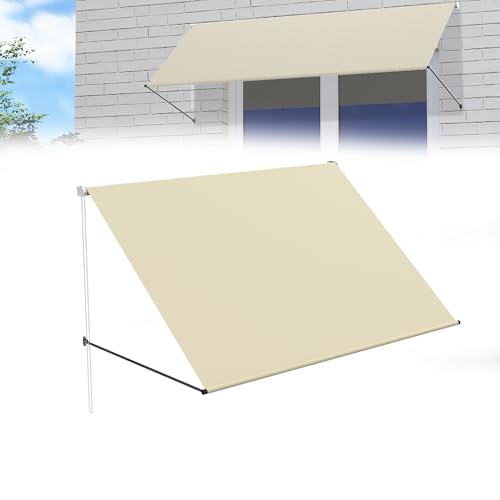 YRHome Toldo retráctil 200 x 145 cm, para balcón y terraza, resistente a la intemperie con UV, incluye montaje, ideal para ventanas