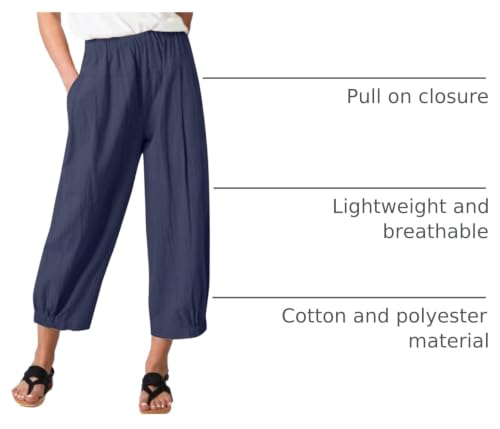 Image of Bozanly Summer Capri Pants for Women Casual Elastic Waist Cotton Linen Comfy Yoga Crop Pants Trousers 2026