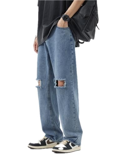 Jeans Pants Trousers Denim Spring and Summer High Street Straight Leg Loose Piercing Men's Wide Legs Youth Style2