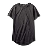 [Make 2 Be] スタイリッシュ 半袖 無地 ラウンドカット Tシャツ 前後アシメ カットソー メンズ レディース トップス 丈長 プチ ロング丈 MF93 (30.Charcoal_S)