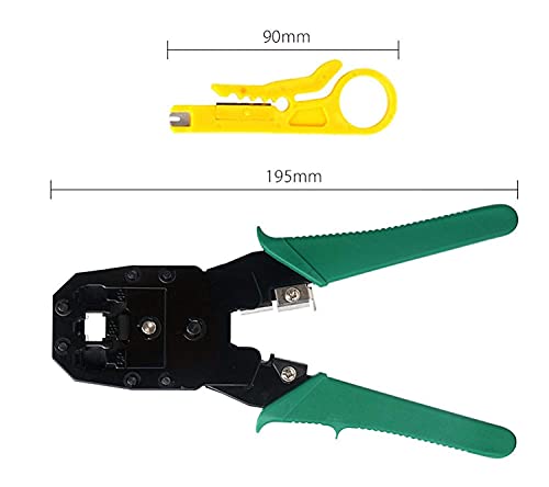 Image of 3-in-1 RJ45 RJ12 RJ11 Crimping Tool with Cutter & Stripper - Heavy Duty Ethernet LAN Cable Crimper for CAT5 /CAT5e /CAT6 UTP Network Wires (Black-Green)