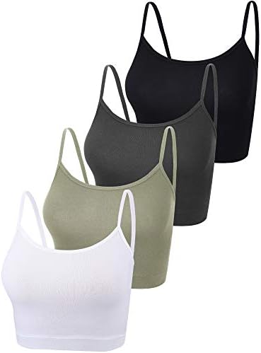 4 Pieces Crop Cami Top Spaghetti Strap Tank Camisole Top Basic Sport Cropped Tank Tops for Women (Black, White, Dark Grey, Olive, M)